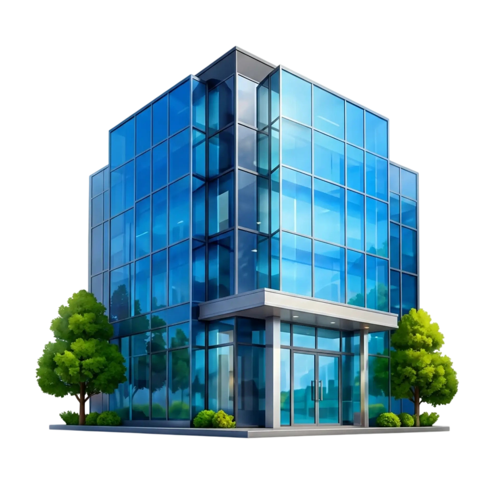 Illustrated glass office building representing commercial glass repair enquiries