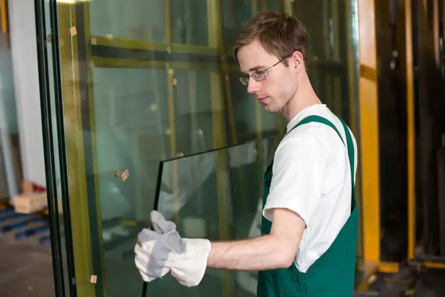 ASAP Glass glazier carrying a glass panel on site