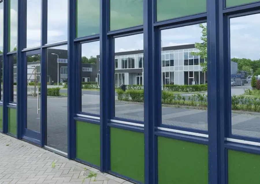 Toughened glass curtain wall on a commercial tower