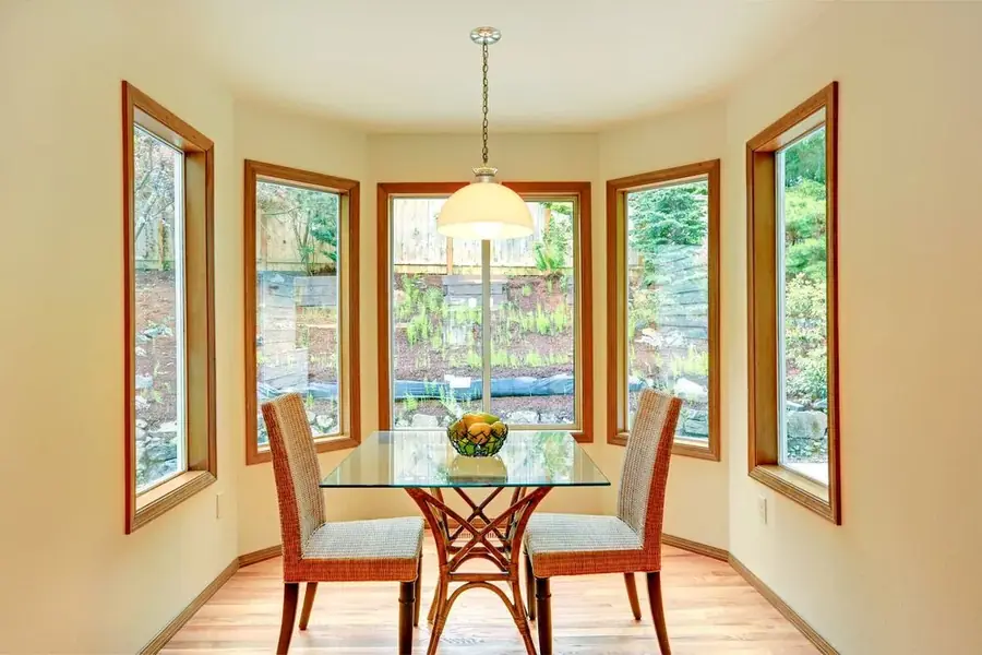 Repaired residential window pane letting in morning light